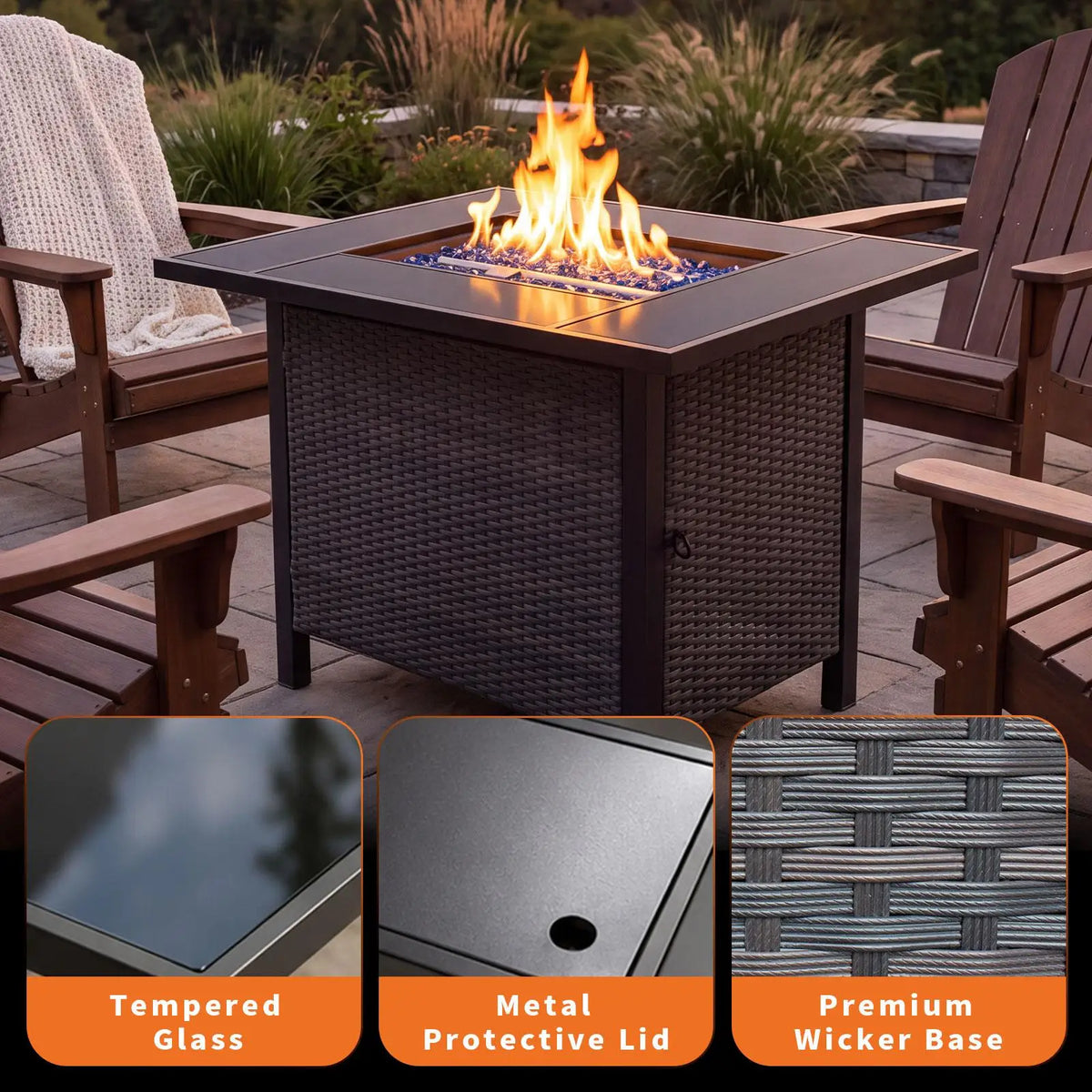 Heatstone Pismo 43" rectangular propane fire pit table, view 5