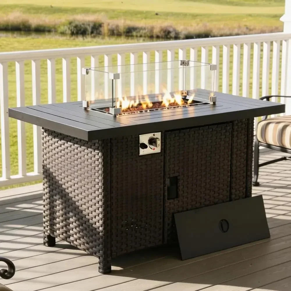 Heatstone Redwood 46" rectangular propane fire pit table, view 1