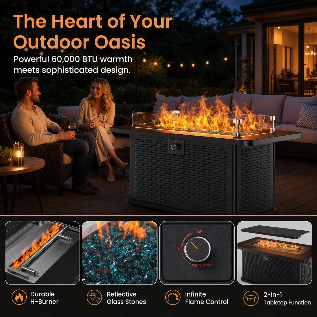 Heatstone Catalina 43" rectangular propane fire pit table, view 5