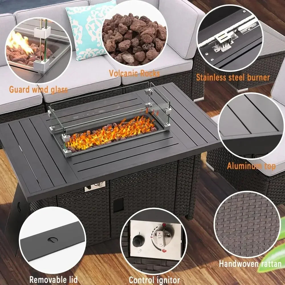 Heatstone Redwood 46" rectangular propane fire pit table, view 2
