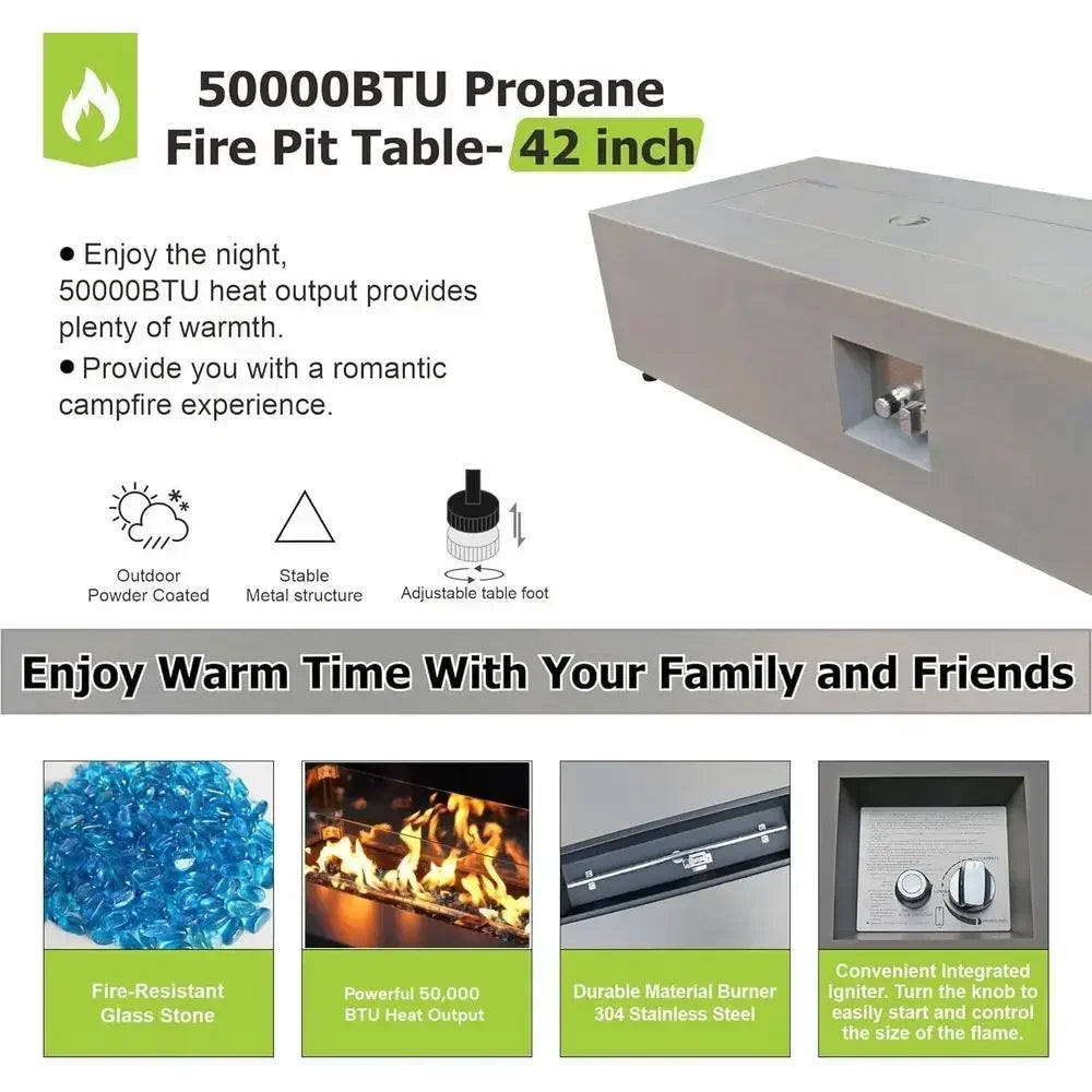Heatstone Slate 42" rectangular propane fire pit table, view 3
