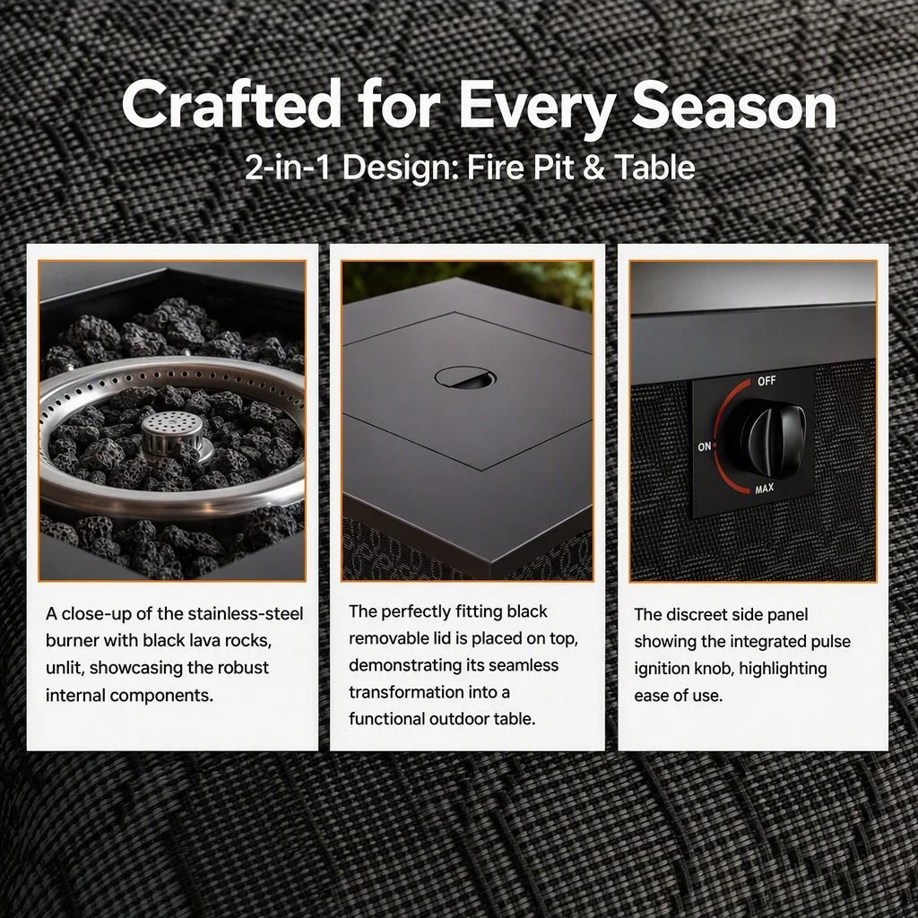 Heatstone Del Rey 28" square propane fire pit table, view 6