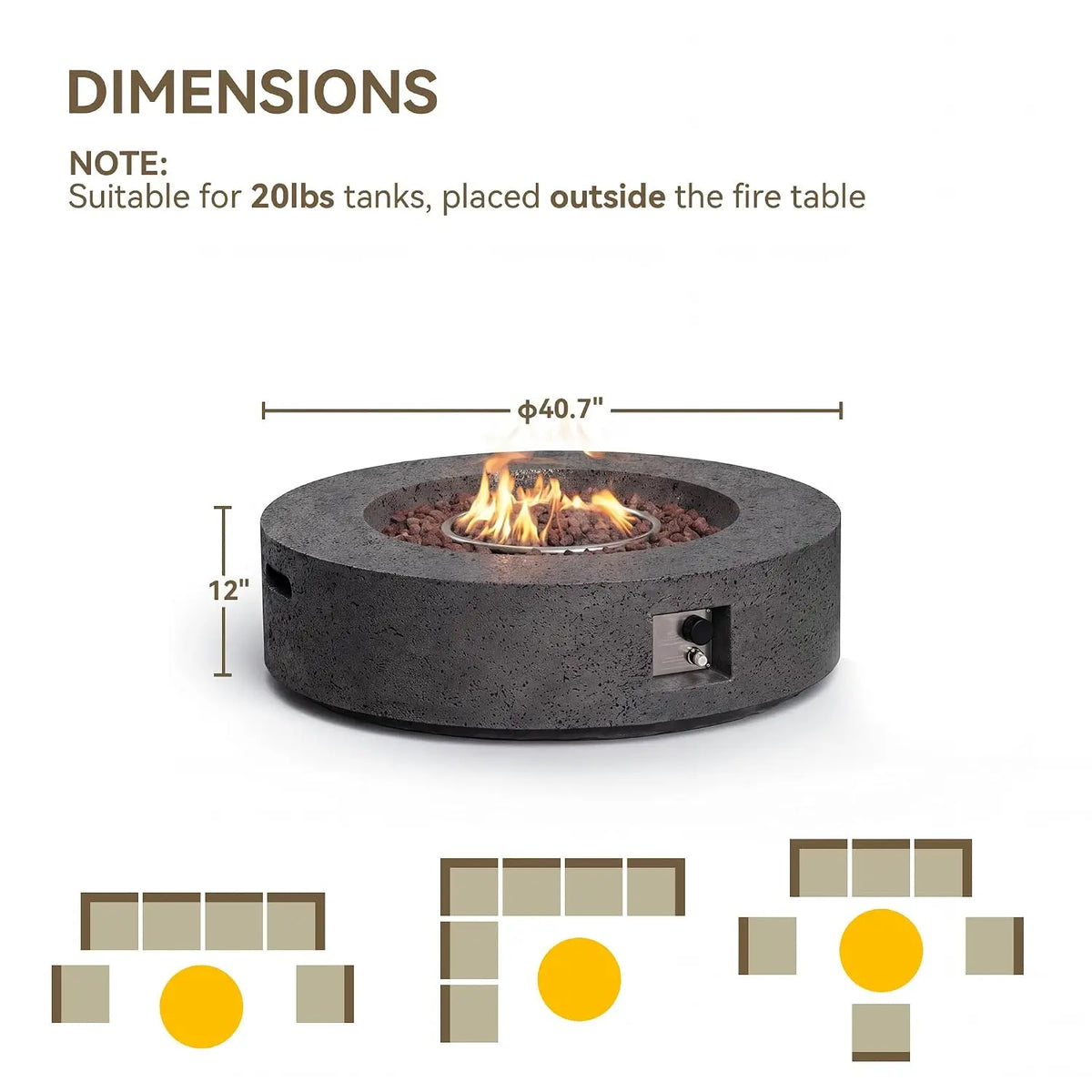 Heatstone Solano 42" round propane fire pit table, view 6