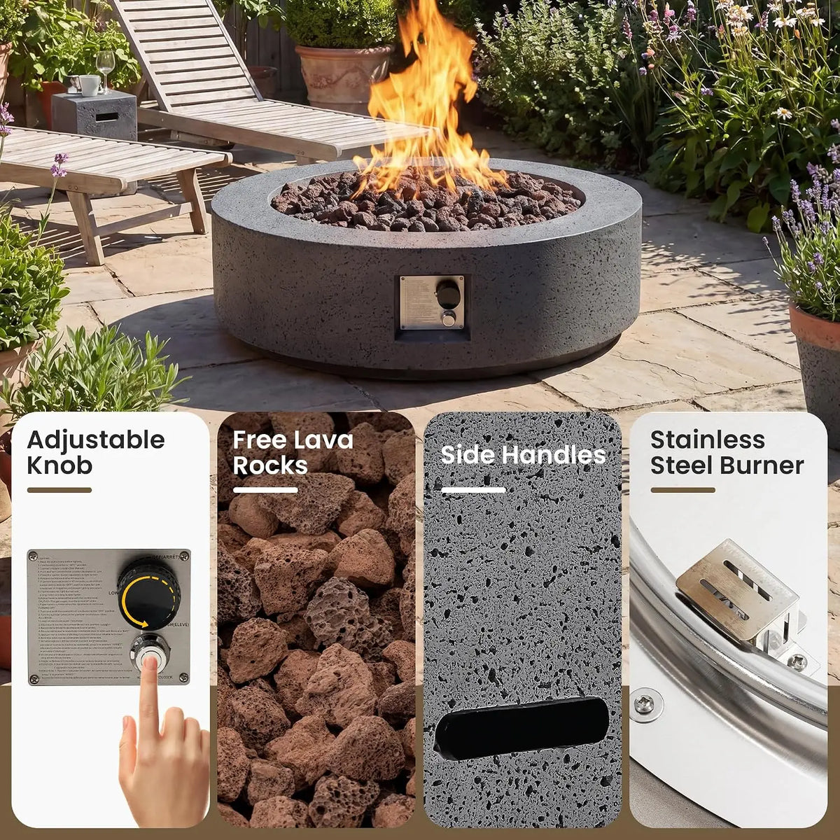 Heatstone Solano 42" round propane fire pit table, view 4