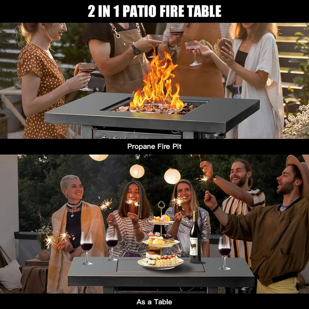Heatstone Boulder square propane fire pit table, view 3