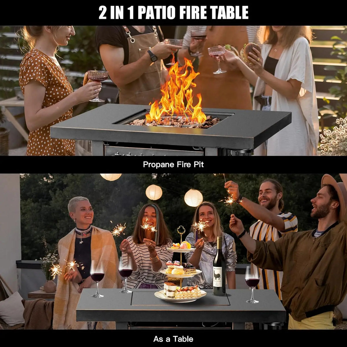 Heatstone Boulder square propane fire pit table, view 3