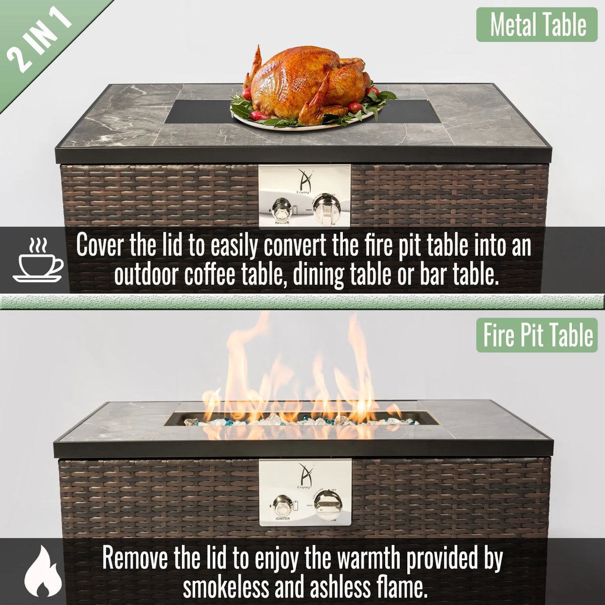 Heatstone Sausalito 32" rectangular propane fire pit table, view 3