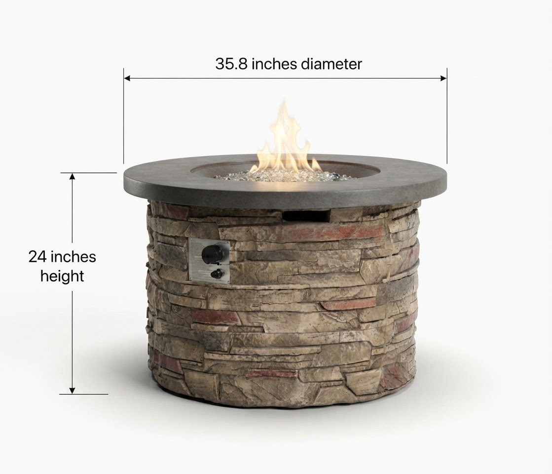 Heatstone Sonoma 36” Round Stone Fire Pit – 50,000 BTU Propane Gas