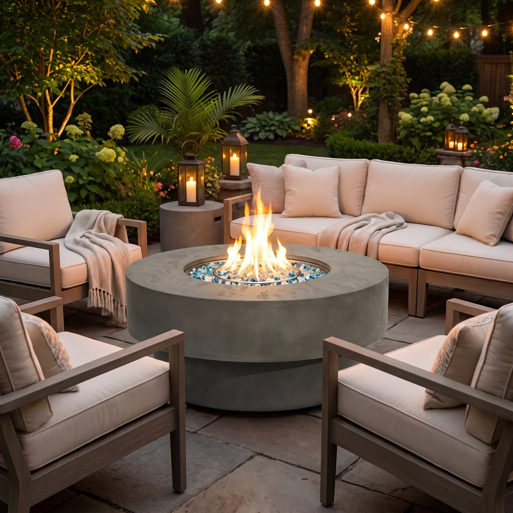 Heatstone Siena 33” Round Concrete Fire Pit – Propane Gas