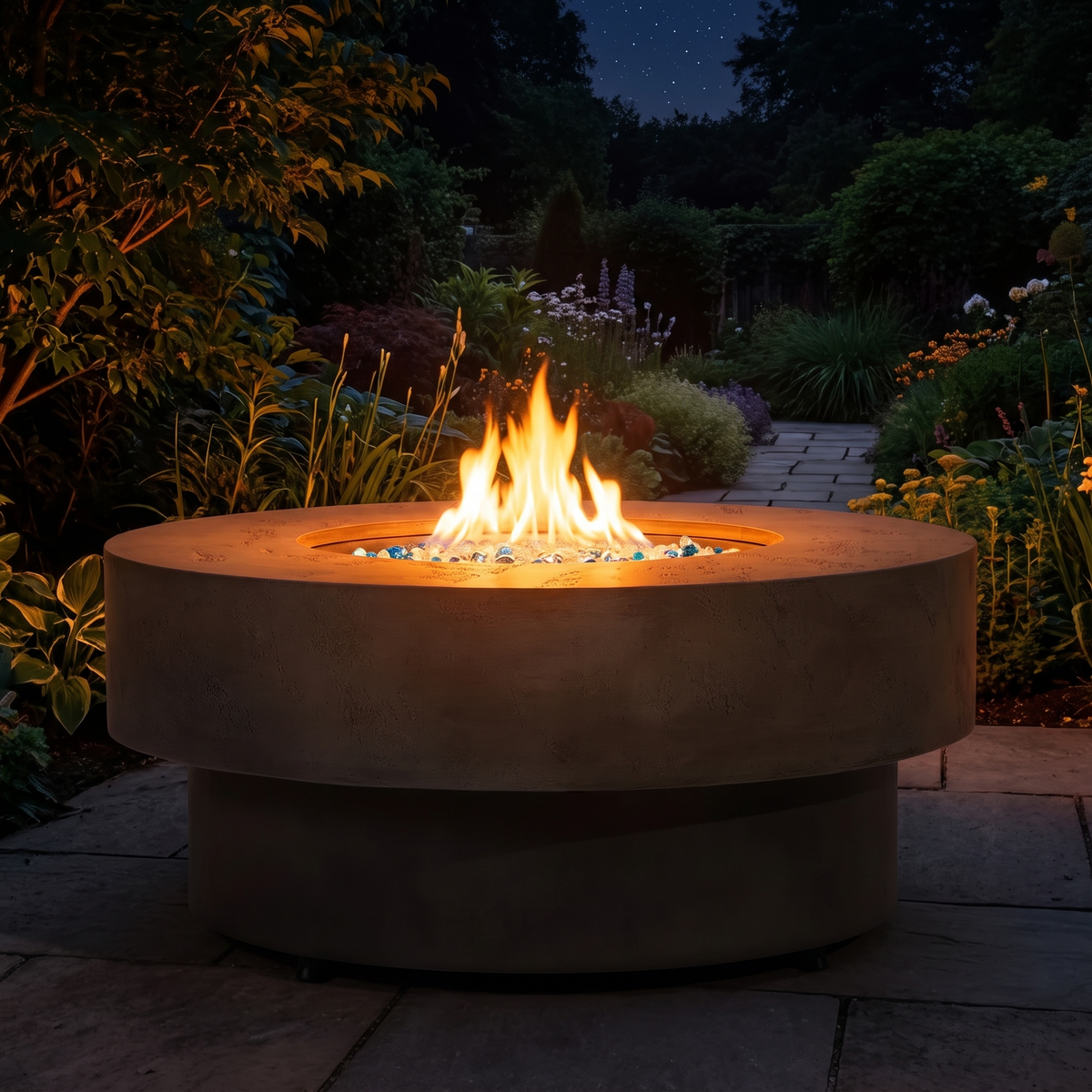 Heatstone Siena 33” Round Concrete Fire Pit – Propane Gas