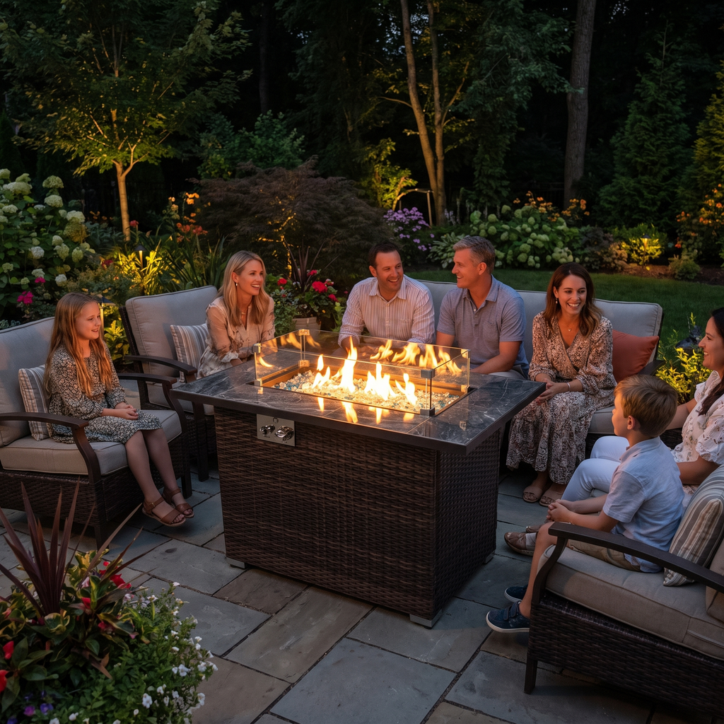 Heatstone Riviera 44” Wicker Fire Pit Table – 50,000 BTU Propane Gas