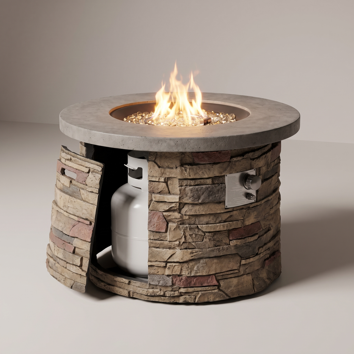 Heatstone Sonoma 36” Round Stone Fire Pit – 50,000 BTU Propane Gas